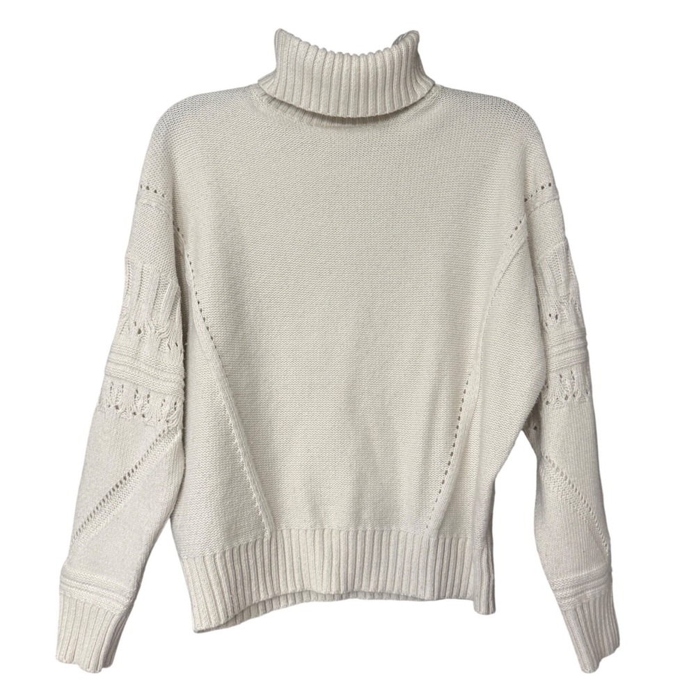 Skies‎ Are Blue Womens Cream Pointelle Turtleneck Knit Sweater XS